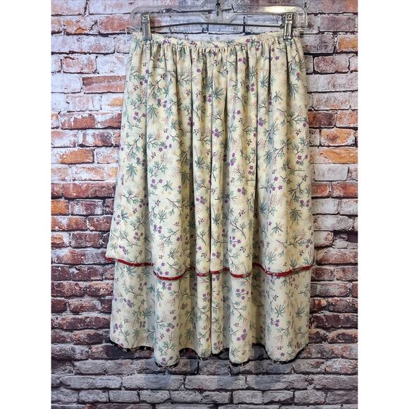 Cream Floral Giorgio Sant’angelo Wrap Skirt Tiered Womens Size 4 - Picture 1 of 7